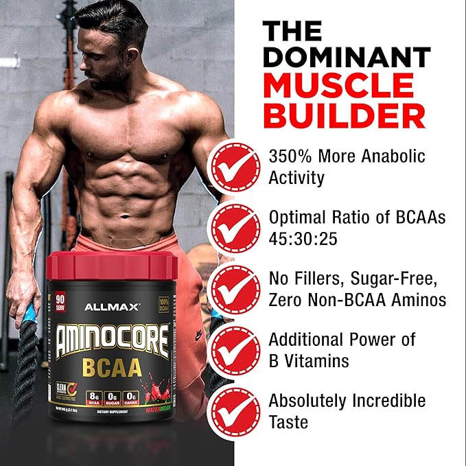 ALLMAX Nutrition AMINOCORE BCAA Powder, 8.18 Grams of Amino Acids, Intra and Post Workout Recovery Drink, Gluten Free, Sweet Tea, 945 g