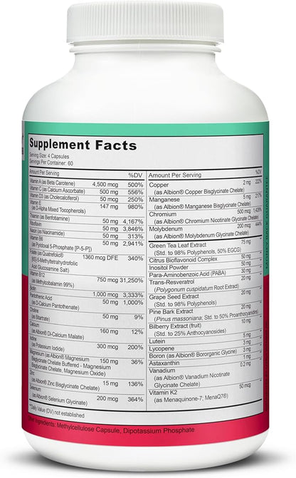 LIVELY VITAMIN CO. Multivitamin - 37 Vitamins Minerals and Extracts - Energy - Memory - Immune Function - Heart- Brain - Focus - Mood - Antioxidants - Dairy Gluten Soy Free - 240 Vegetarian Capsules