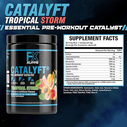 Catalyft Pre-Workout Powder Drink for Men & Women, Tropical Storm | Mix with Creatine, Caffeine & Beta-Alanine | Best for Energy Pump, Muscle Gain and Focus, 20 Servings (1-Pack)