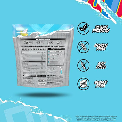 GHOST Hydration Packets, Sonic Ocean Water, 24 Sticks, Electrolyte Powder - Drink Mix Supplement with Magnesium, Potassium, Calcium, Vitamin C - Vegan, Free of Soy, Sugar & Gluten