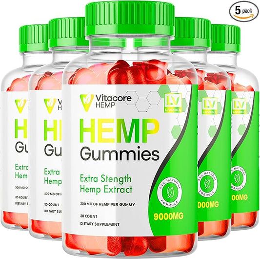 5 Pack - Vitacore Gummies - Vitacore Hemp 150 Gummies for 5 Months, Vitacore Hemp Gummies 9000 MG Per Bottle, Vitacore Gummies Me with Great Taste, Vita Core Gummies.