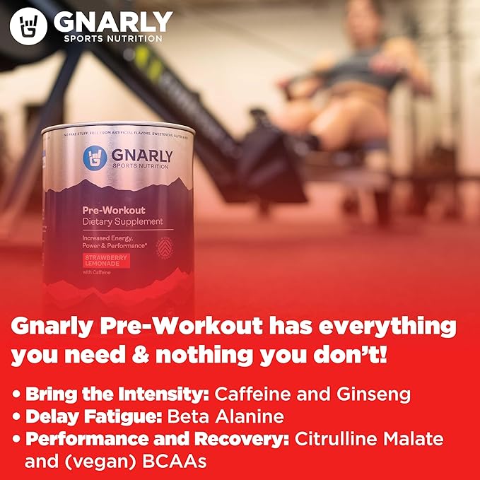Gnarly Nutrition Natural Pre-Workout Powder - Endurance & Recovery, NSF Contents Certified, Vegan Pre Workout Wellness, Sports Nutrition - Mango, Caffeine 14.82oz
