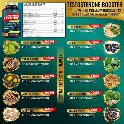 2 Packs of 60caps Testosterone Supplements Booster for Men - Natural Stamina, Endurance & Strength Supplement - Muscle Building Growth, Increasing Performance, Energy