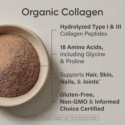 Sports Research Organic Collagen Powder - Hydrolyzed Type I & III Collagen Protein - USDA Organic, Gluten Free, Sustainably Sourced - Dark Chocolate - 30 Servings