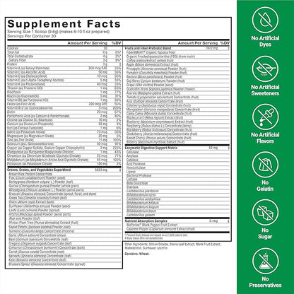 FORCE FACTOR Smarter Greens Daily Wellness Powder, Greens Superfood Powder to Support Gut Health, Bloating, & Digestion, with 40+ Superfoods, 125 Million CFUs of Probiotics, Unflavored, 30 Servings