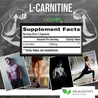 DR. MARTIN'S NUTRITION Extra Strength L-Carnitine - 200 Capsules - 1000mg Per Serving - Boost Your Metabolism and Increase Performance