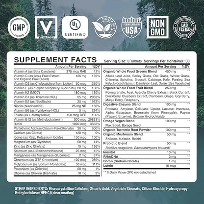 Whole Food Multivitamin for Women Daily Multi Vitamins Supplements for Men Mens Multivitamins + B Complex, Probiotic Multi Enzyme, Omegas for Organic Energy Mood Digestion 90ct-2pk