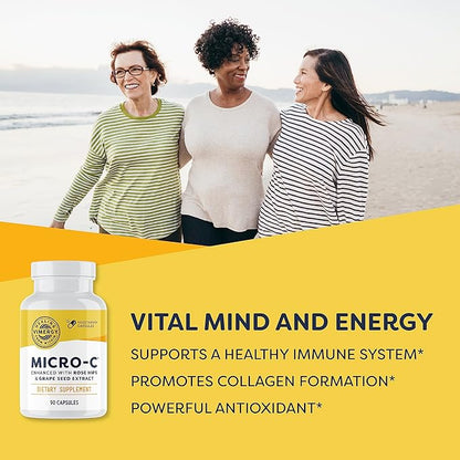 Vimergy Micro-C ®, Trial Size - 90 Servings – 500mg All-Natural Buffered Vitamin C Capsules with Rose HIPS, Rutin, Grape Seed & Acerola Fruit Extract - Supports a Healthy Immune System & Skin Health