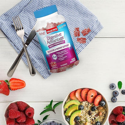 Digestive Advantage Probiotic Gummies for Digestive Health, Daily Probiotics for Women & Men, Support for Occasional Bloating, Minor Abdominal Discomfort & Gut Health, 2x90ct Bottles Superfruit