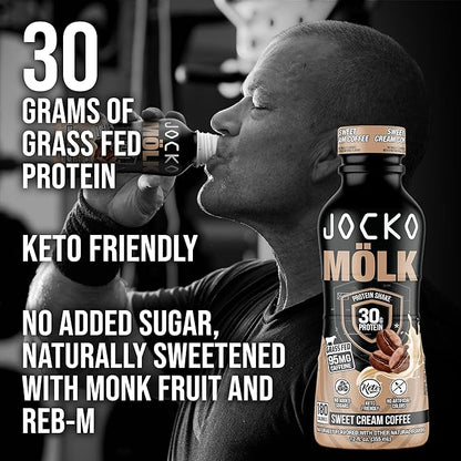 Jocko Mölk 30g Grass Fed Protein Shakes – No Added Sugar Protein Drinks KETO Friendly - Ready to Drink 12 FL Oz (Pack of 12) Sweet Cream Coffee