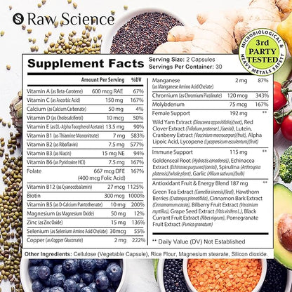 Womens Multivitamin - Energy & Immune Support Multivitamin for Women without Iron - Vitamins For Women: A C D, Zinc, Magnesium, B Vitamins Complex - Daily Antioxidant Women's Multivitamin, 60 Capsules