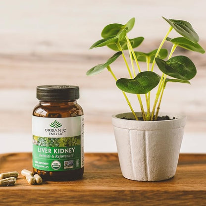 Organic India Liver and Kidney Cleanse Detox Repair - Herbal Supplement - Detoxify & Rejuvenate, Supports Healthy Liver & Kidney Function, Vegan, USDA Certified Organic, Non-GMO - 90 Capsules