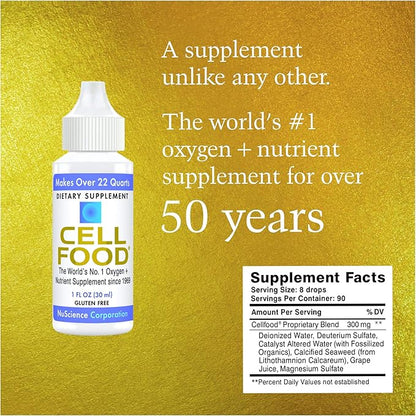 Cellfood Liquid Concentrate - 1 fl oz, 5 Pack - Oxygen + Nutrient Supplement - Supports Immune System, Energy, Endurance, Hydration & Overall Health - Gluten Free, Non-GMO, Kosher - Makes 22+ Quarts