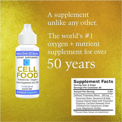 Cellfood Liquid Concentrate - 1 fl oz, 3 Pack - Oxygen + Nutrient Supplement - Supports Immune System, Energy, Endurance, Hydration & Overall Health - Gluten Free, Non-GMO, Kosher - Makes 22+ Quarts