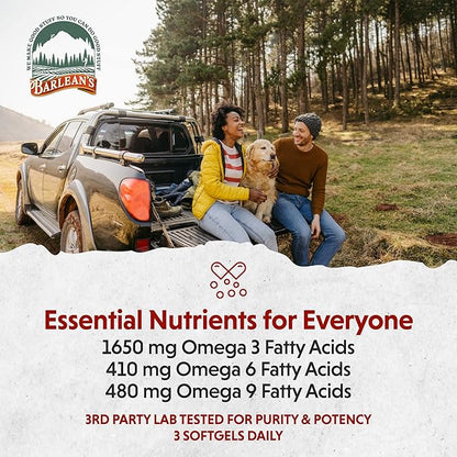 Barlean's Flaxseed Oil Softgels, Cold-Pressed Flax Seed Supplement with 1,650 mg ALA Omega-3 Fatty Acids for Joint & Heart Health, 1000mg, 100 ct