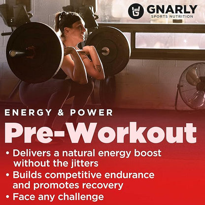 Gnarly Nutrition Natural Pre-Workout Powder - Caffeine Free Pre Workout, NSF Contents Certified, Endurance & Recovery, Sports Nutrition Wellness, -Strawberry Lemonade, 14.82oz