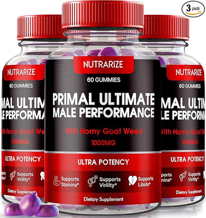 (3 Pack) Primal Ultimate Gummies, Official PrimalUltimate Performance Supplement, The Key to Regain Confidence, Premium Gummy, Official Prime Ultimate Reviews (180 Gummies)