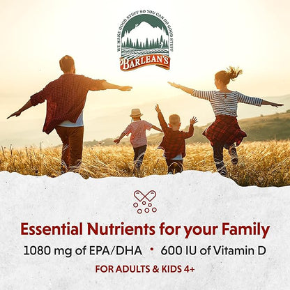 Barlean's Mango Peach Omega 3 Fish Oil Liquid Supplement with Vitamin D, 1080mg EPA & DHA Fatty Acid, Smoothie Flavored & Burpless for Brain, Joint, & Heart Health, 8 oz