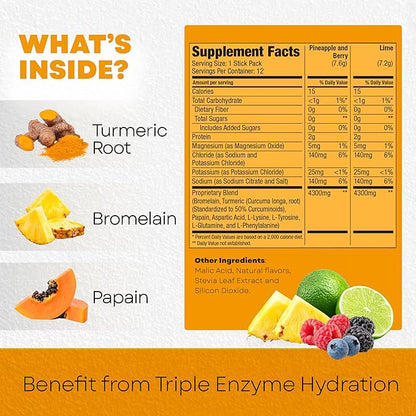 BALA Hydration Turmeric Drink Mix Packet | Sugar-Free Electrolyte Powder, Muscle Recovery, Immune Support, Joint Relief | Plant-Based Enzymes, Bromelain - Variety 1 Count(Pack of 12)