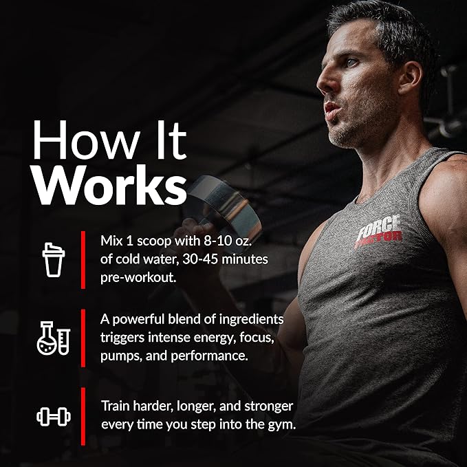Force Factor Test X180 Pre-Workout Powder & Energy Supplement, Boost Focus & Endurance, Build Muscle & Strength, Nitric Oxide Supplement with Ashwagandaha & L-Citrulline, Blue Raspberry, 30 Servings