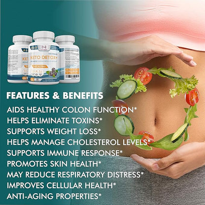 Advanced Keto Colon Cleanser & Detox for Weight Loss - Aids Healthy Colon Function & Eliminate Toxins - Pure Ketogenic Colon Detox Pills with Acai Berry Extract for Men & Women - 60 Capsules